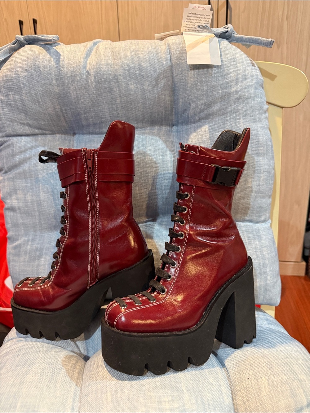 Jeffrey Campbell Burgundy Lace-Up Platform Ankle Boots - Picture 3 of 6